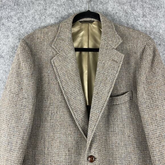 Vintage Culwell & Son Wool Tweed Blazer Sport Coat Mens 42R Beige 2 Button 80s - Picture 2 of 16